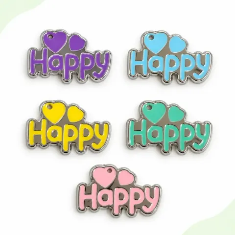 آویز پلاستیکی نوشته Happy قلب‌دار